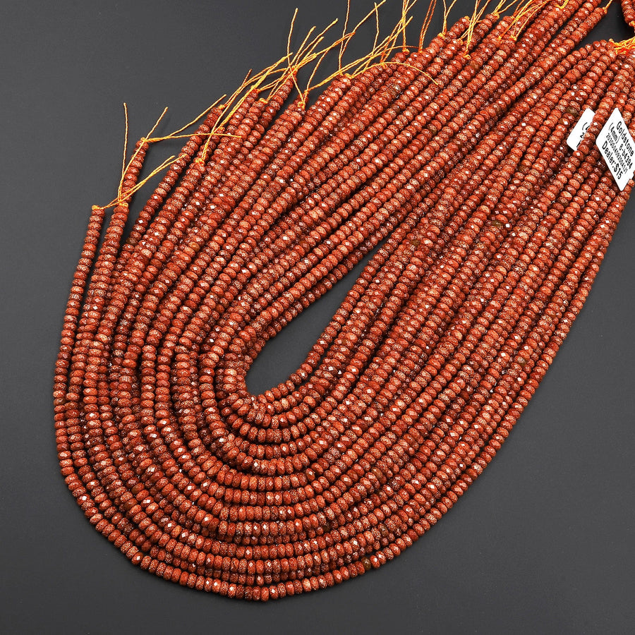 AAA Faceted Goldstone Sandstone Rondelle Beads 3mm 4mm 15" Strand