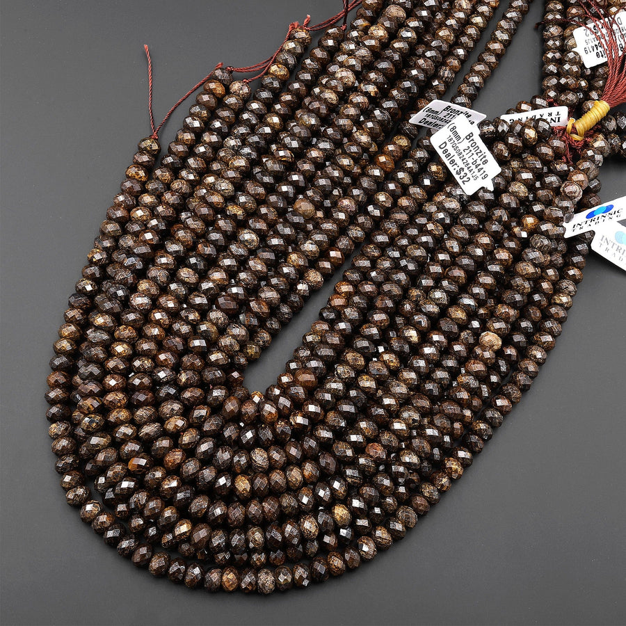 Faceted Natural Bronzite Beads 6mm 8mm 10mm Rondelles 15.5" Strand