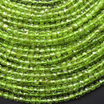 AAA Natural Green Peridot Micro Faceted 2mm 3mm 4mm Cube Dice Square Beads 15.5" Strand