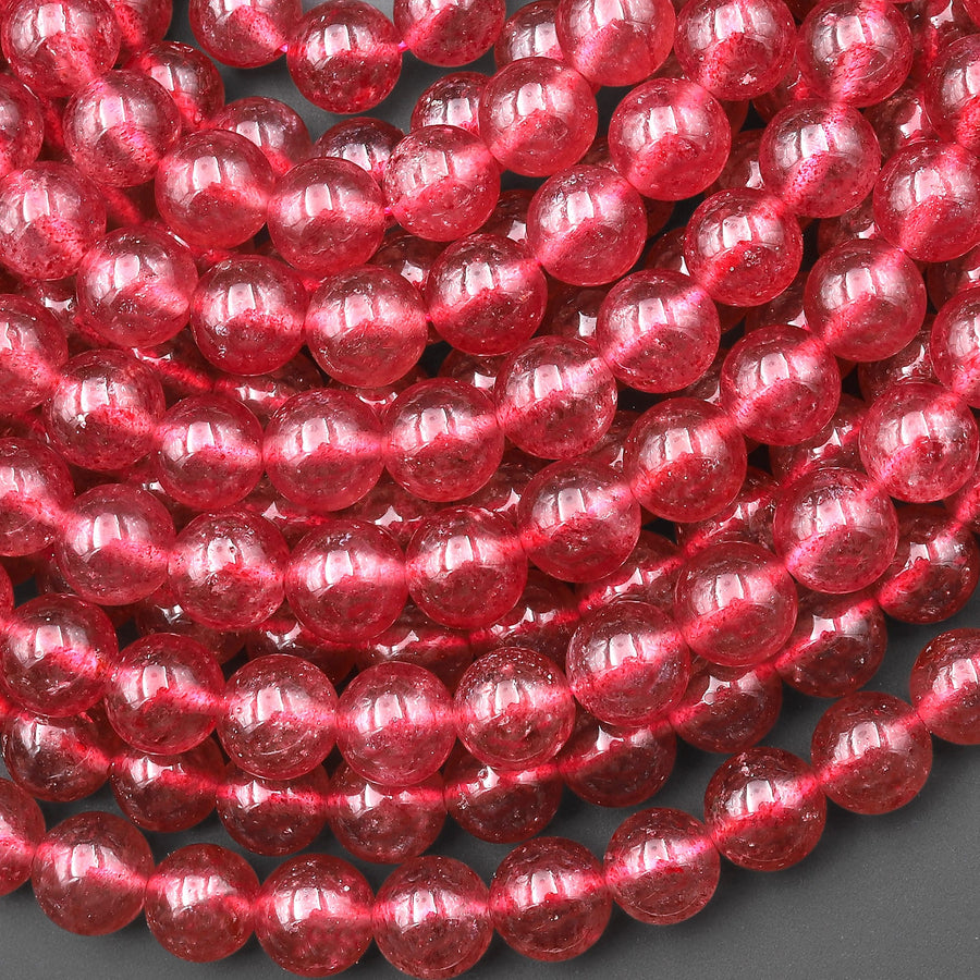 AAA Translucent Natural Red Strawberry Quartz 4mm 6mm 8mm 10mm Smooth Round Beads From South Africa 15.5" Strand