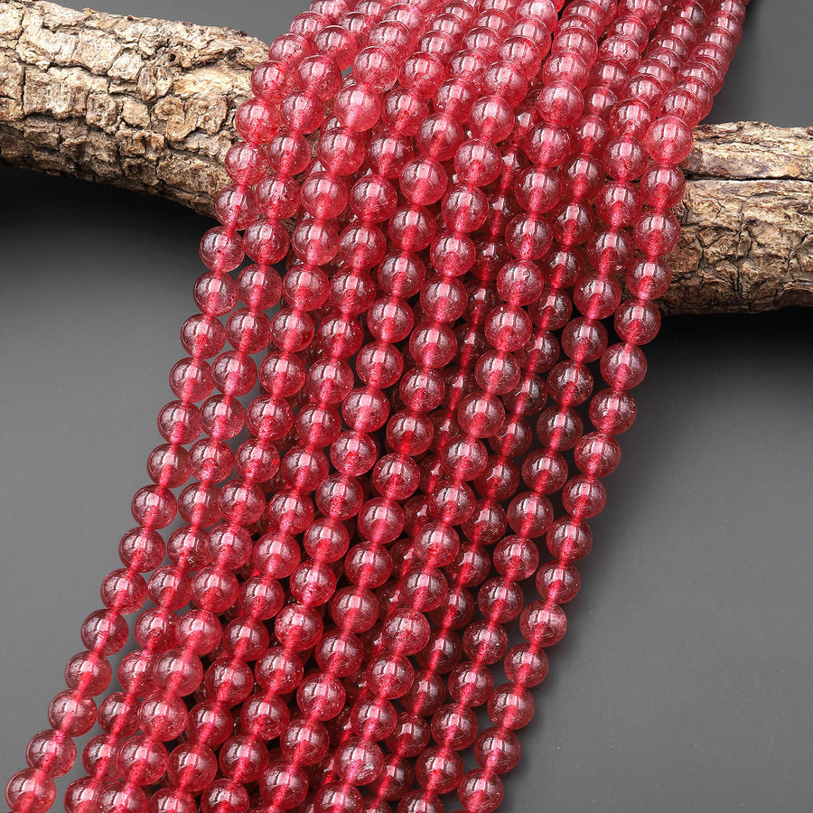 AAA Translucent Natural Red Strawberry Quartz 4mm 6mm 8mm 10mm Smooth Round Beads From South Africa 15.5" Strand
