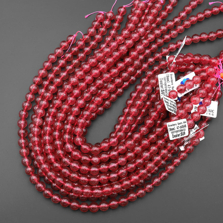 AAA Translucent Natural Red Strawberry Quartz 4mm 6mm 8mm 10mm Smooth Round Beads From South Africa 15.5" Strand