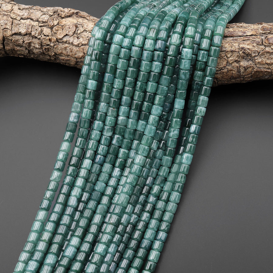 AAA Natural Guatemalan Blue Green Jade Smooth 6mm Tube Cylinder Beads 15.5" Strand
