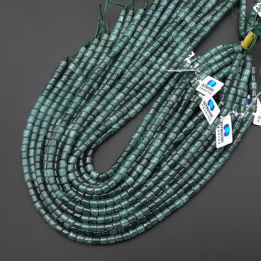 AAA Natural Guatemalan Blue Green Jade Smooth 6mm Tube Cylinder Beads 15.5" Strand