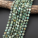 Natural African Turquoise Beads Faceted 10mm Carved Star Gemstone 15.5" Strand