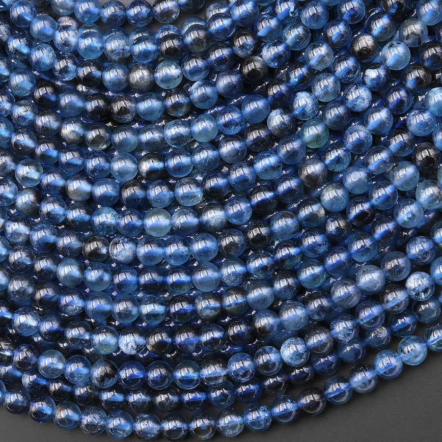 AAA Translucent Natural Santa Maria Blue Aquamarine 4mm Smooth Round Beads Real Genuine Gemstone March Birthstone 15.5" Strand