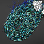 AAA Micro Faceted Natural Chrysocolla Azurite Round Beads 3mm 4mm Laser Diamond Cut Blue Green Gemstone 15.5" Strand