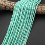 AAA Faceted Natural Aqua Blue Green Peruvian Amazonite Heishi Rondelle Beads 4mm 15" Strand
