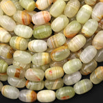 AAA Natural Green Calcite Barrel Beads Aka Afghanistan Jade 15.5" Strand