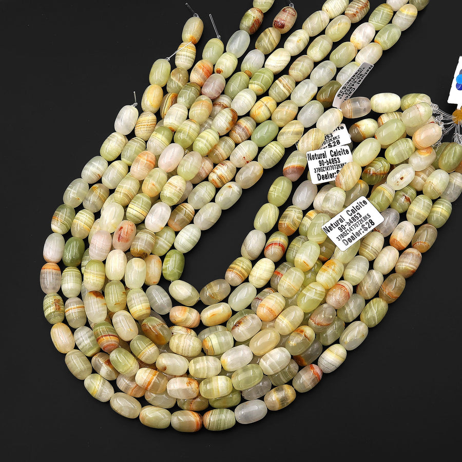 AAA Natural Green Calcite Barrel Beads Aka Afghanistan Jade 15.5" Strand
