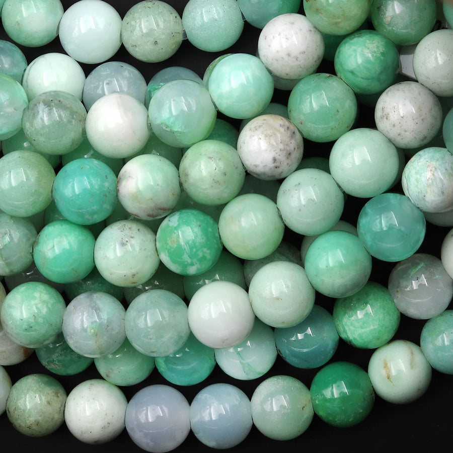 Large Hole Beads 2mm 3mm Drill Natural Green Chrysoprase Round 8mm 10mm Gemstone 8" Strand