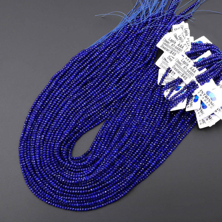 AAA Faceted Natural Blue Lapis Rondelle Beads 3mm 15.5" Strand