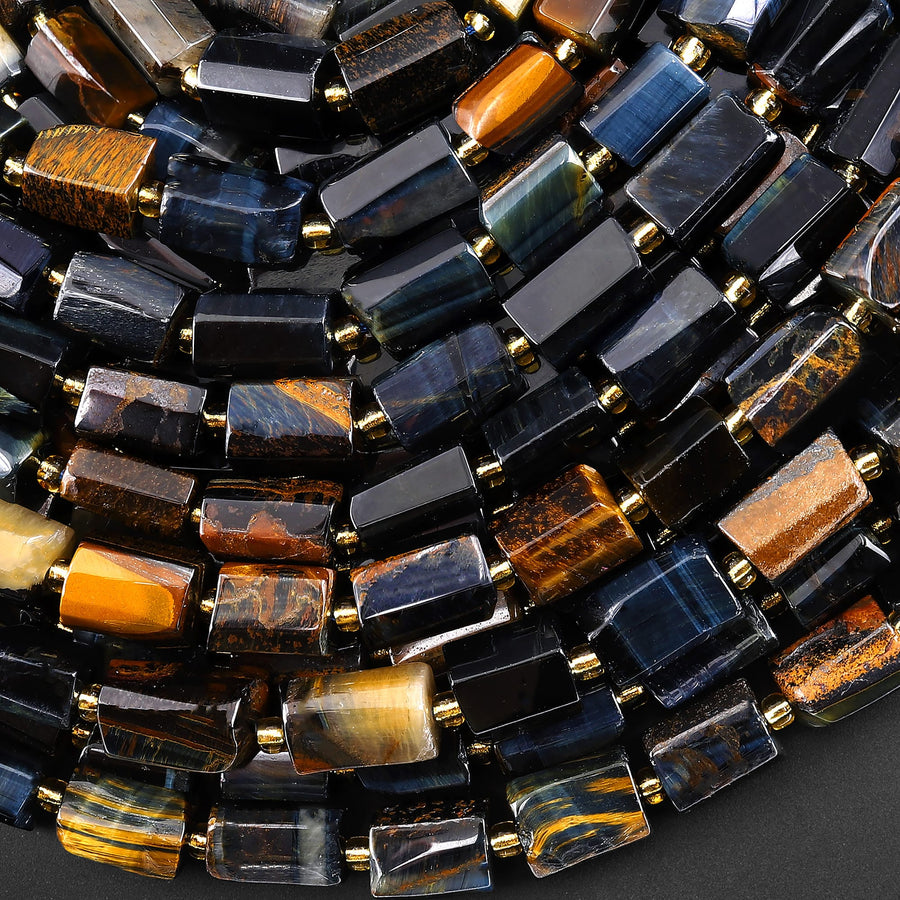Natural Blue Tiger's Eye Tube Cylinder Beads 15.5" Strand