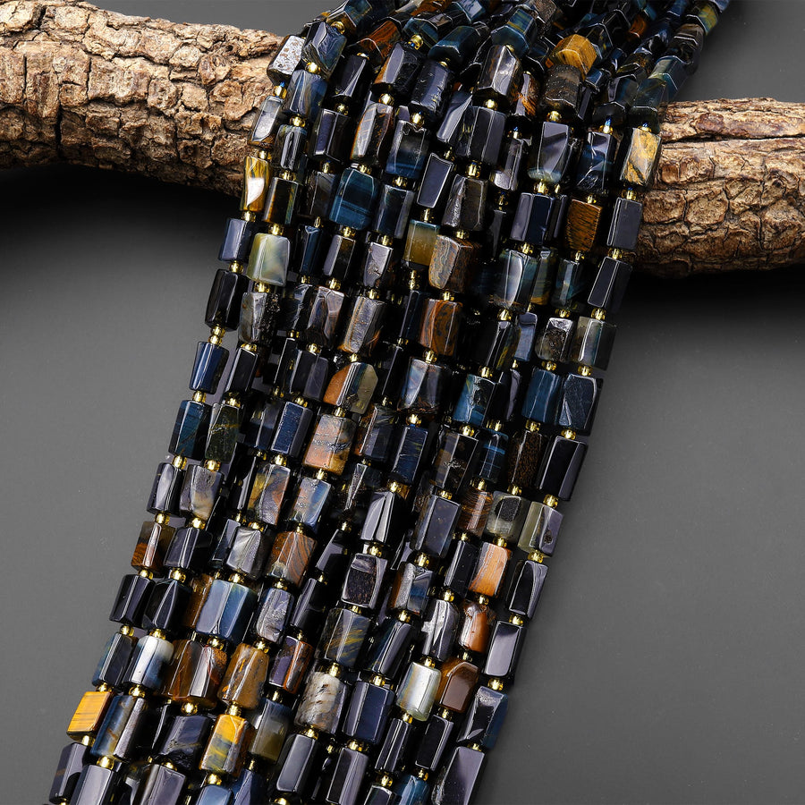 Natural Blue Tiger's Eye Tube Cylinder Beads 15.5" Strand