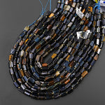Natural Blue Tiger's Eye Tube Cylinder Beads 15.5" Strand