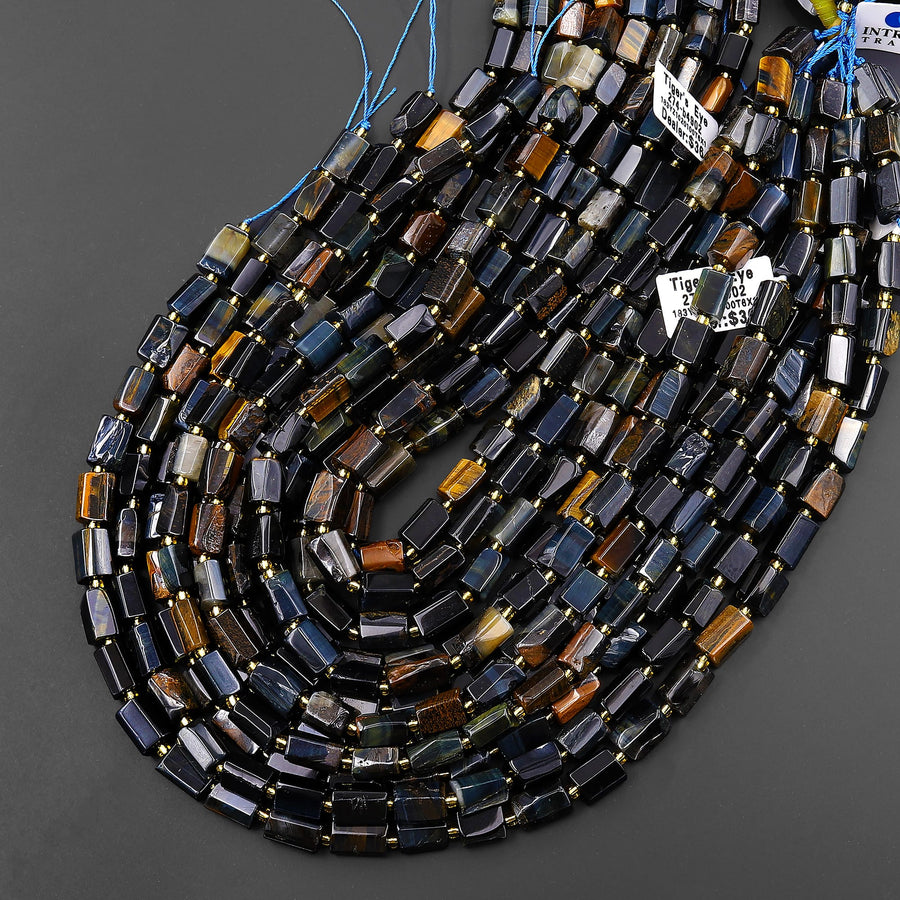 Natural Blue Tiger's Eye Tube Cylinder Beads 15.5" Strand