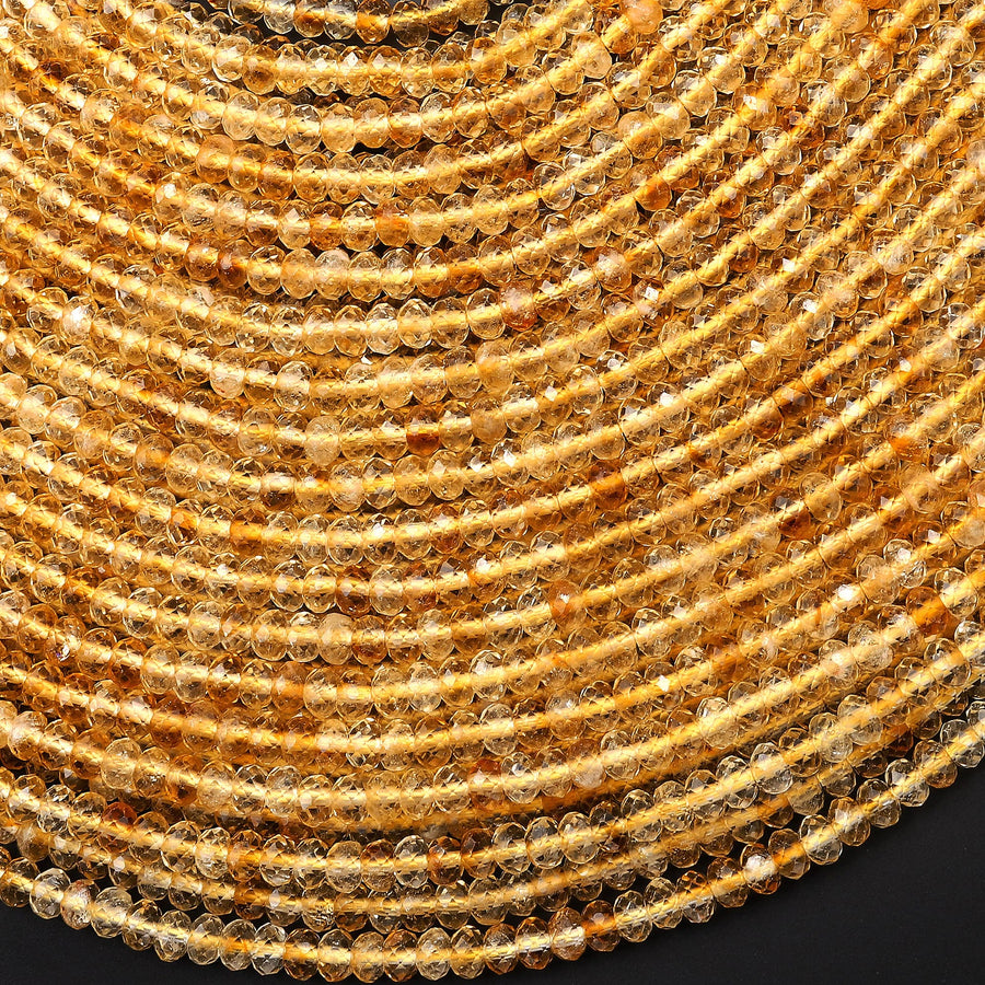 AAA Faceted Natural Citrine Rondelle Beads 3mm 4mm 15.5" Strand