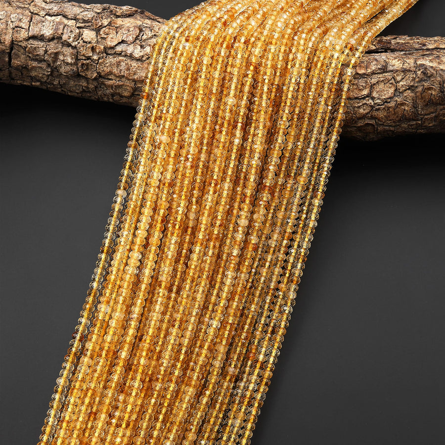 AAA Faceted Natural Citrine Rondelle Beads 3mm 4mm 15.5" Strand