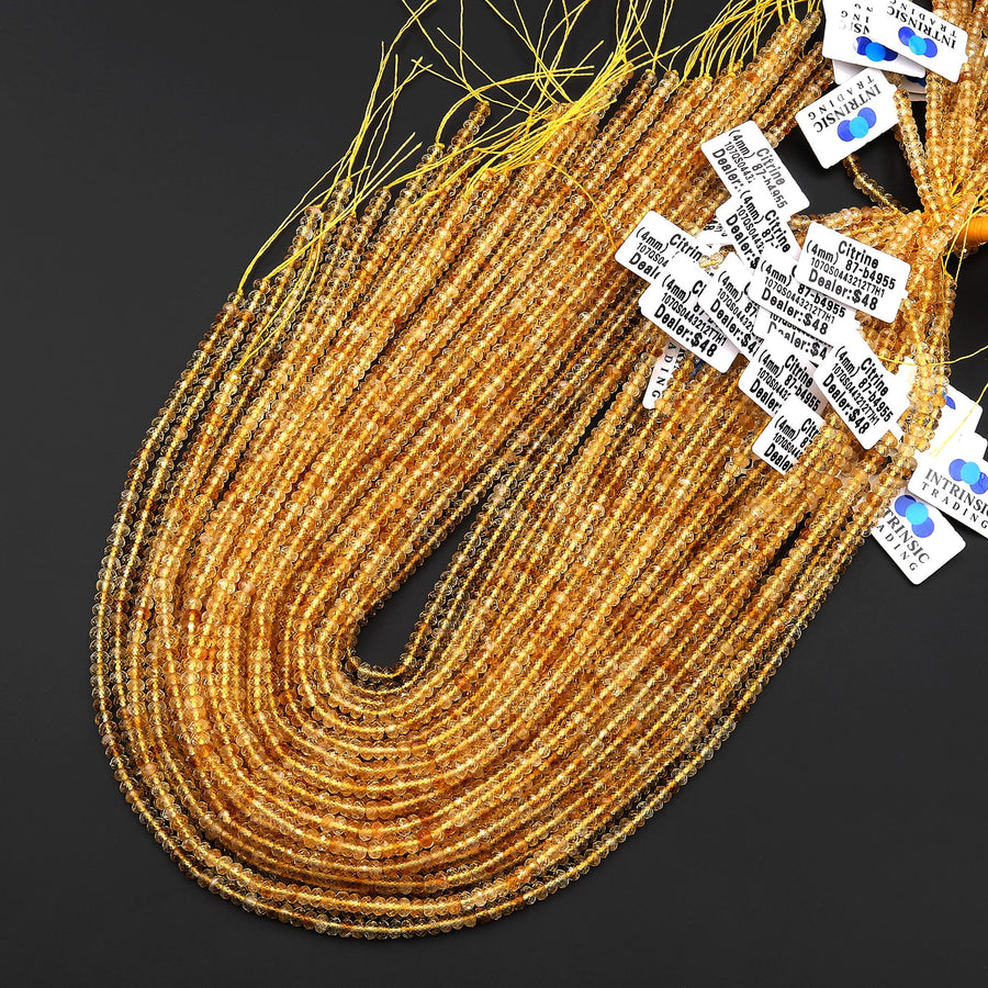 AAA Faceted Natural Citrine Rondelle Beads 3mm 4mm 15.5" Strand
