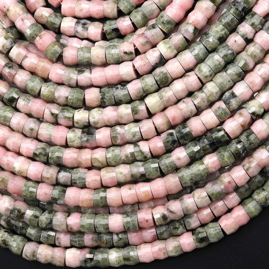 Rare Faceted Natural Nevada Lapis 6mm Heishi Rondelle Beads Pink Green Lapis From Nevada Native American Gemstone 15.5" Strand