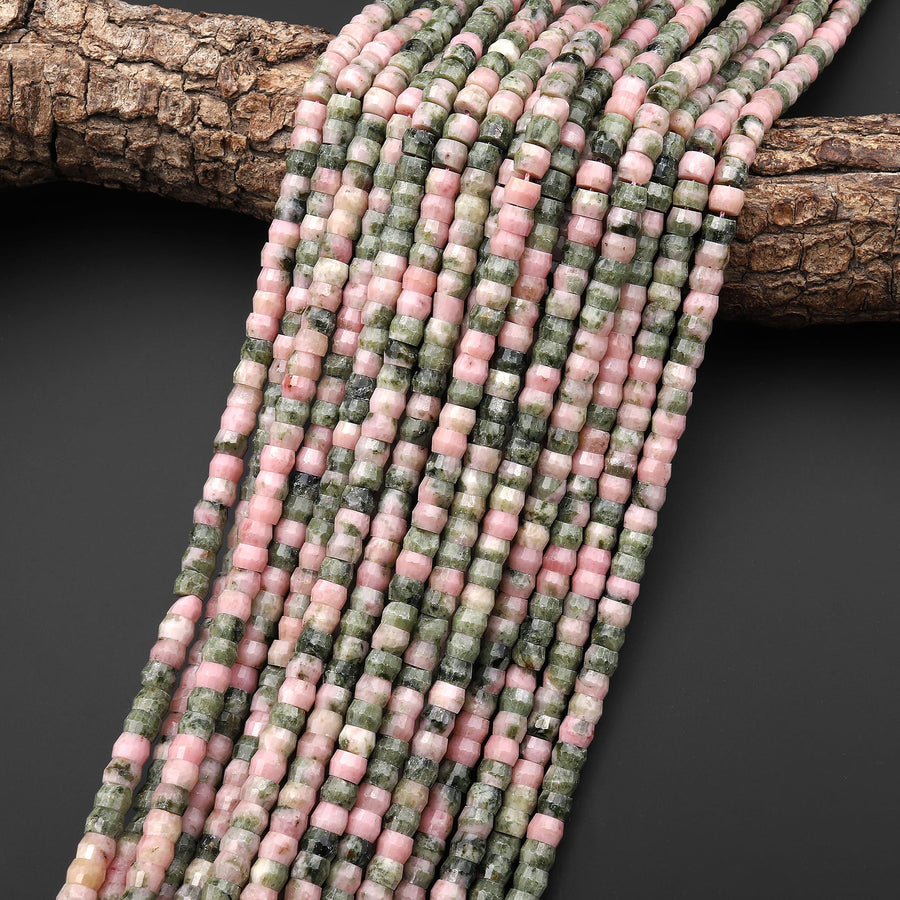 Rare Faceted Natural Nevada Lapis 6mm Heishi Rondelle Beads Pink Green Lapis From Nevada Native American Gemstone 15.5" Strand