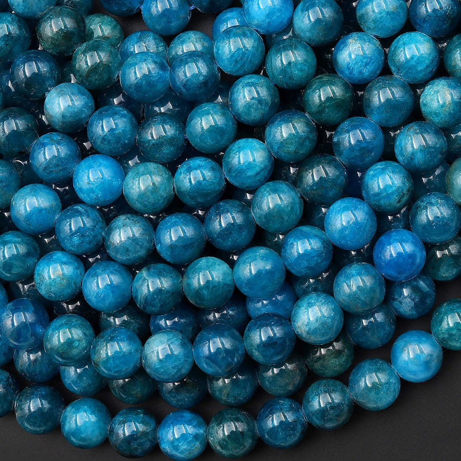 AAA Natural Blue Apatite 4mm 6mm 8mm 10mm Smooth Round Beads 15.5" Strand