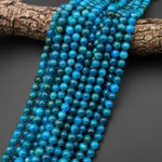 AAA Natural Blue Apatite 4mm 6mm 8mm 10mm Smooth Round Beads 15.5" Strand