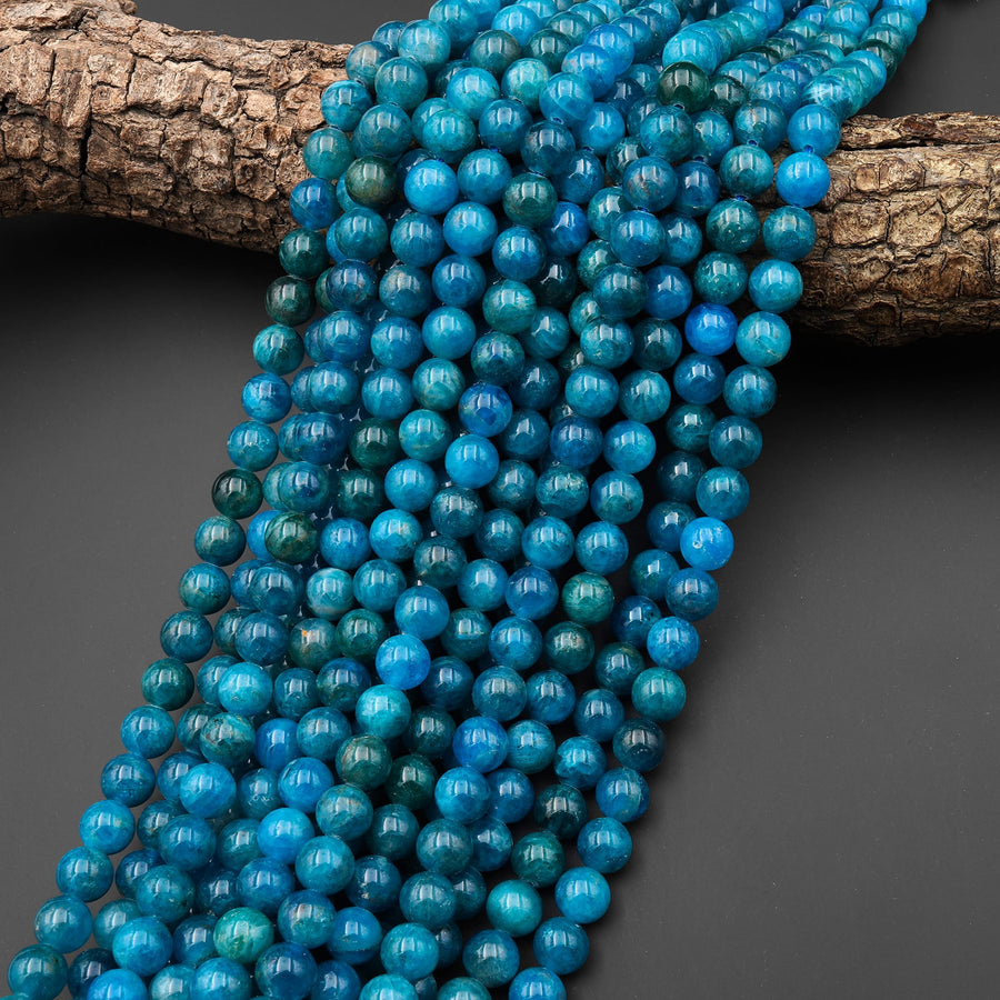 AAA Natural Blue Apatite 4mm 6mm 8mm 10mm Smooth Round Beads 15.5" Strand