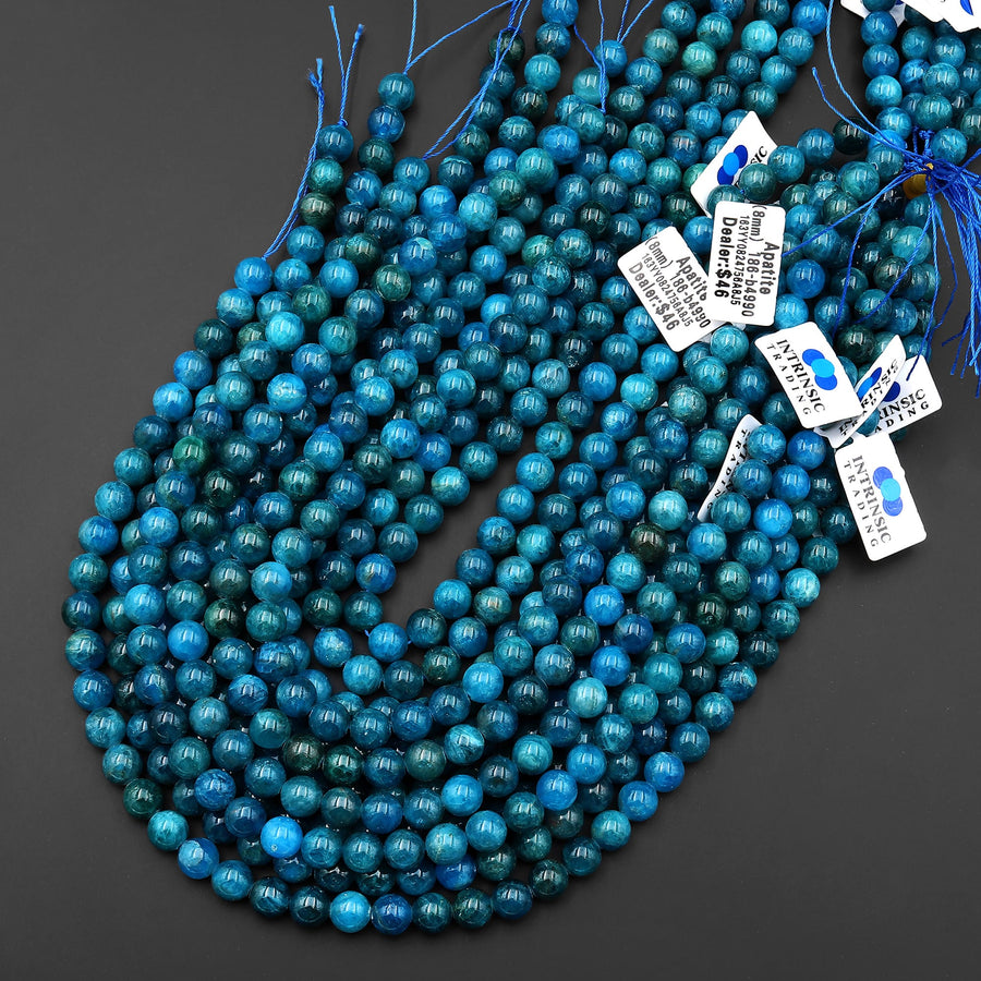 AAA Natural Blue Apatite 4mm 6mm 8mm 10mm Smooth Round Beads 15.5" Strand