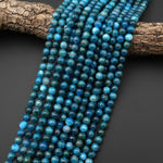 Natural Teal Blue Apatite 4mm 6mm 8mm 10mm Round Beads Smooth Polished Gemstone Beads 15.5" Strand