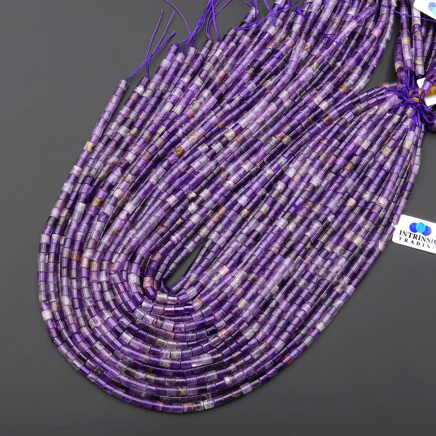 Natural Purple Amethyst 4x4mm Tube Cylinder Beads 15" Strand
