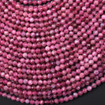 AAA Micro Faceted Natural Pink Tourmaline Faceted 2mm 3mm 4mm Round Beads Diamond Cut Gemstone 15.5" Strand