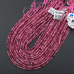 AAA Micro Faceted Natural Pink Tourmaline Faceted 2mm 3mm 4mm Round Beads Diamond Cut Gemstone 15.5" Strand