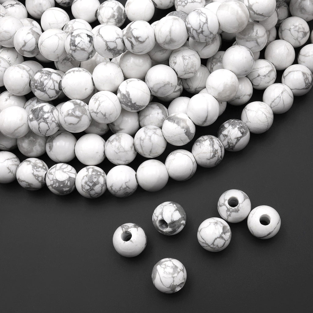 AAA Large Hole Beads Natural Howlite 8mm 10mm Round Beads Big 2mm 3mm Hole 8" Strand