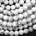 AAA Large Hole Beads Natural Howlite 8mm 10mm Round Beads Big 2mm 3mm Hole 8" Strand