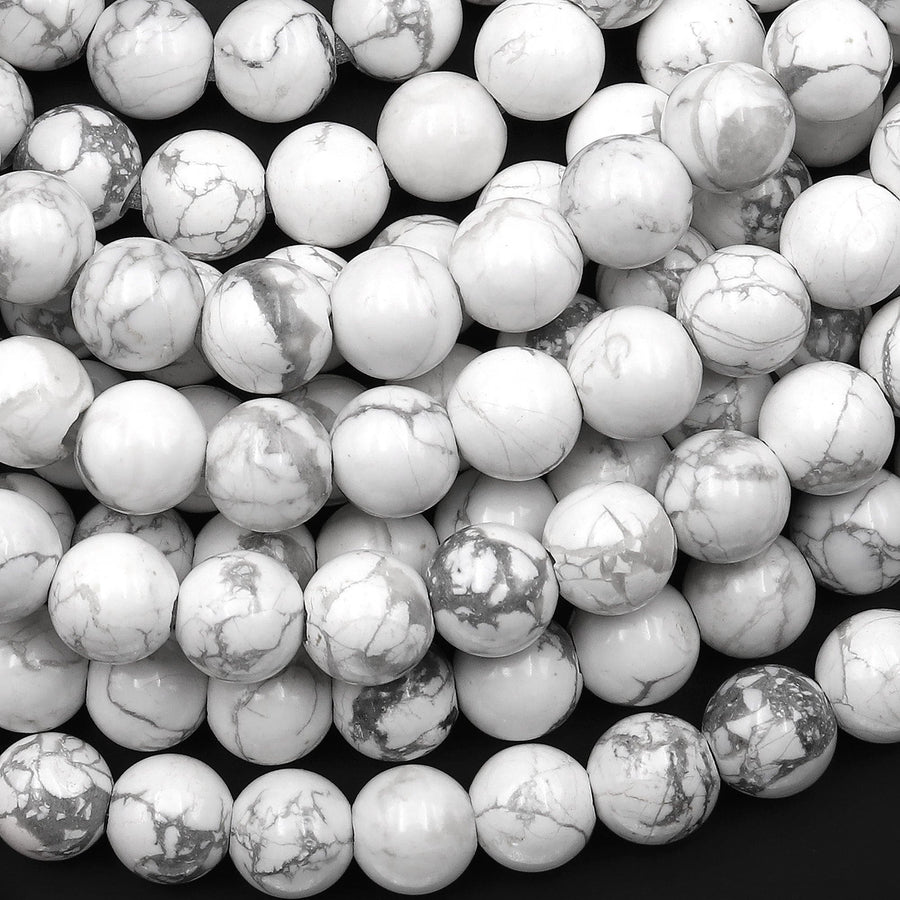 AAA Large Hole Beads Natural Howlite 8mm 10mm Round Beads Big 2mm 3mm Hole 8" Strand