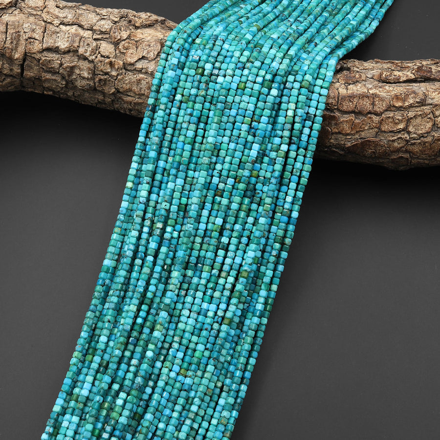 Genuine Natural Blue Green Turquoise Faceted 2mm 3mm Cube Beads 15.5" Strand