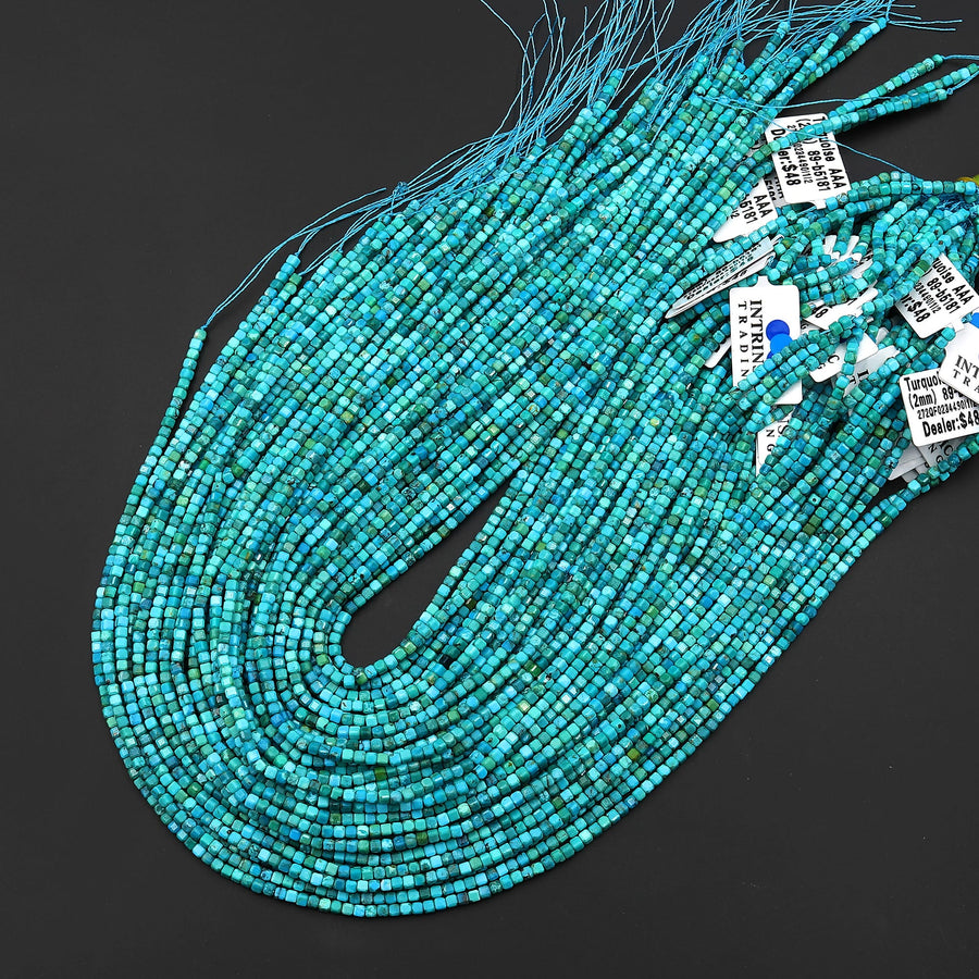 Genuine Natural Blue Green Turquoise Faceted 2mm 3mm Cube Beads 15.5" Strand