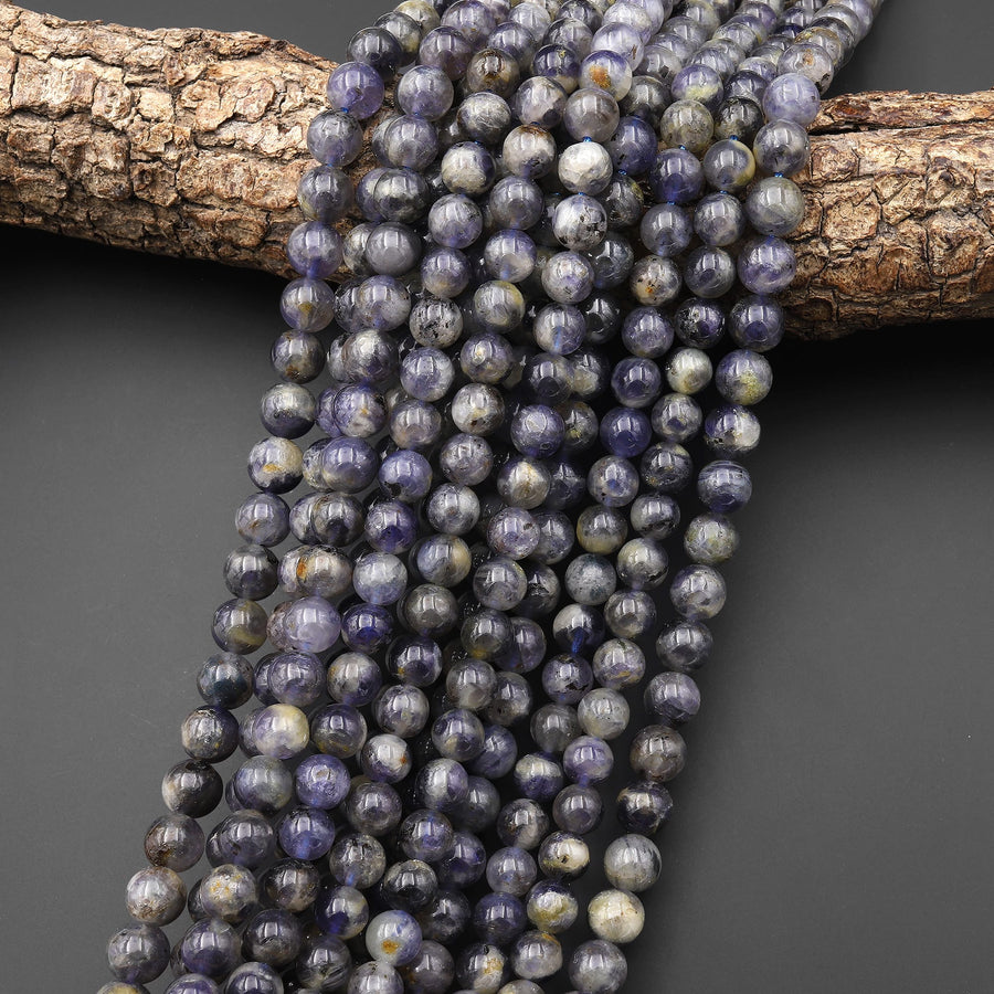 Natural Iolite 6mm 7mm 8mm 10mm Round Beads Real Purple Blue Gemstone 15.5" Strand