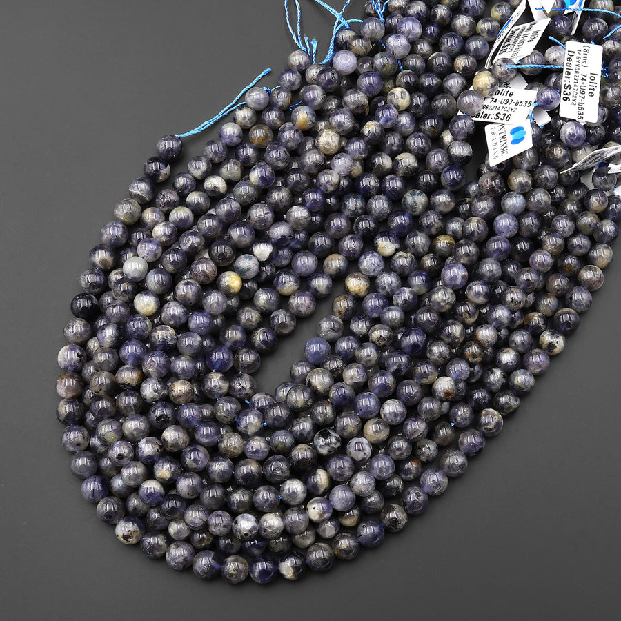 Natural Iolite 6mm 7mm 8mm 10mm Round Beads Real Purple Blue Gemstone 15.5" Strand