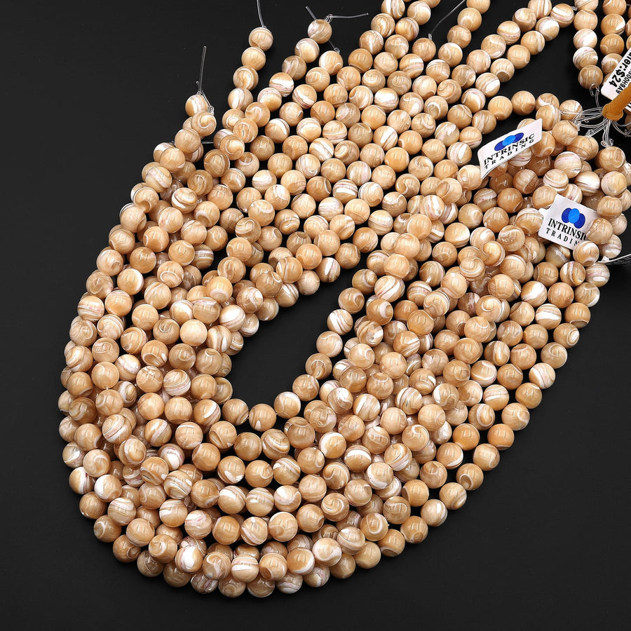 Natural Golden Brown Mother of Pearl Shell Round Beads 2mm 3mm 4mm 6mm 8mm 10mm 12mm Round Beads 15.5" Strand