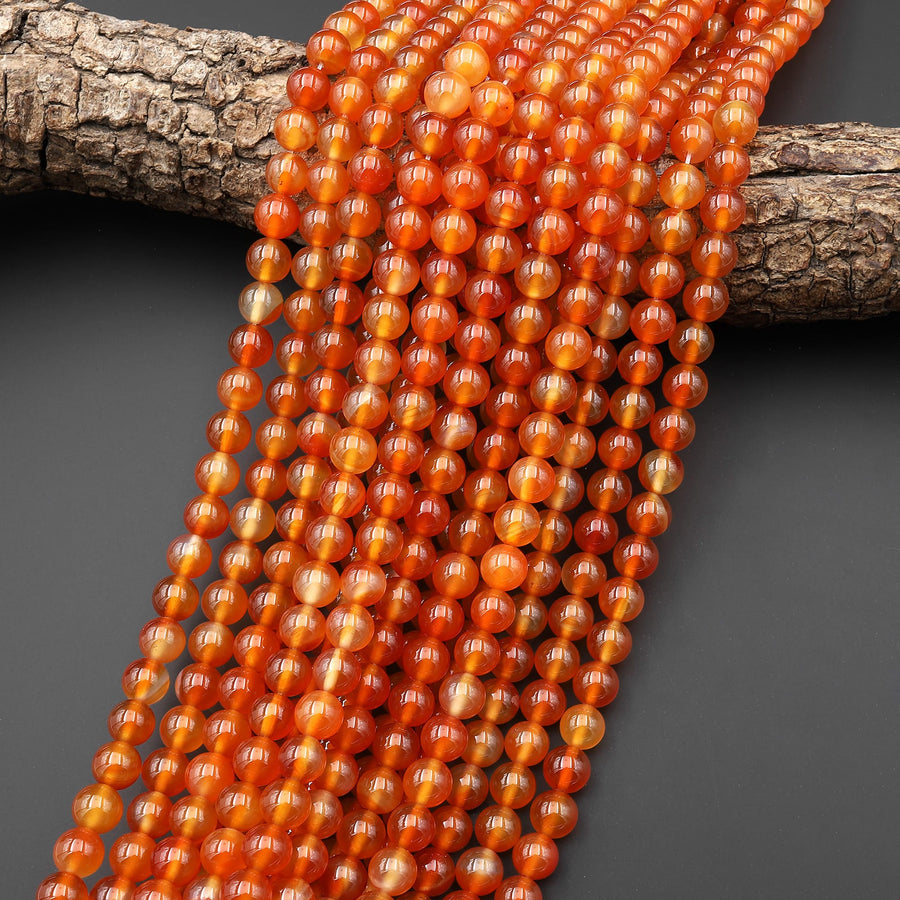 AAA Natural Carnelian 4mm 6mm 8mm 10mm 12mm 14mm Round Beads Highly Polished Finish Natural Red Orange Gemstone 15.5" Strand