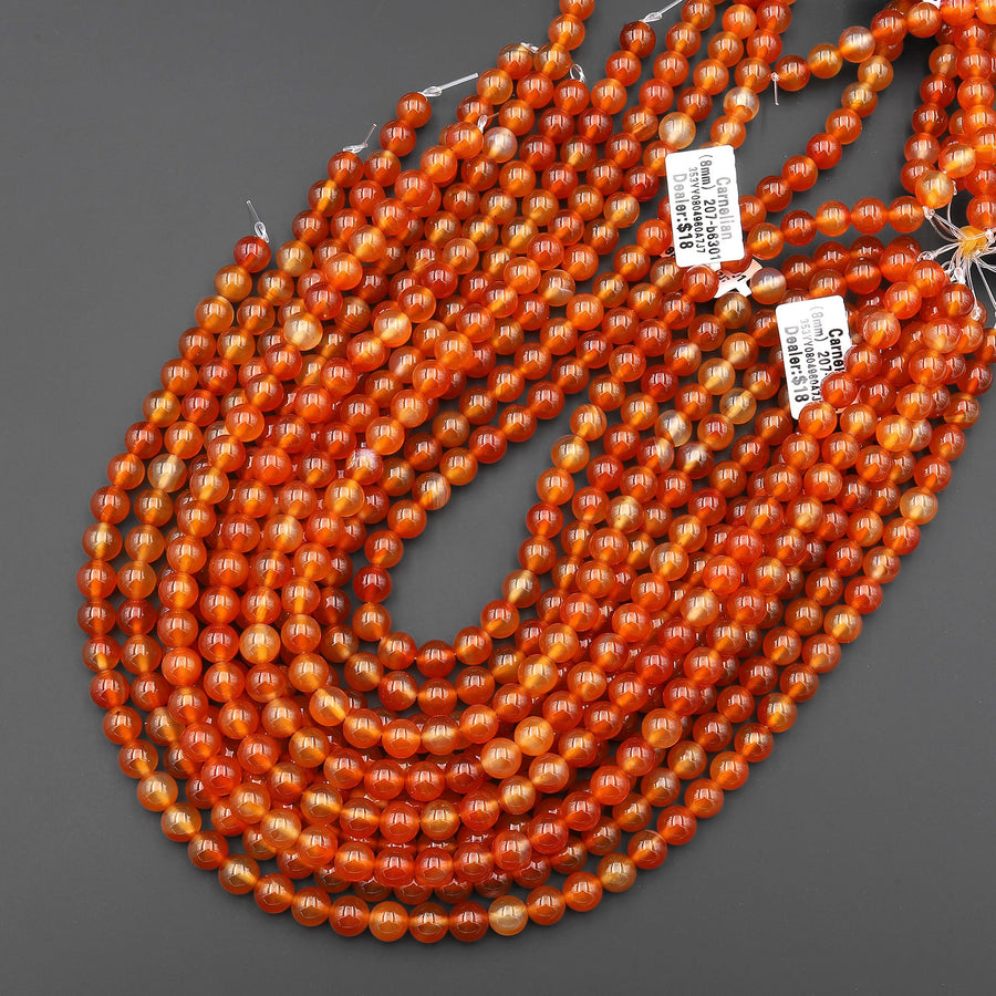 AAA Natural Carnelian 4mm 6mm 8mm 10mm 12mm 14mm Round Beads Highly Polished Finish Natural Red Orange Gemstone 15.5" Strand