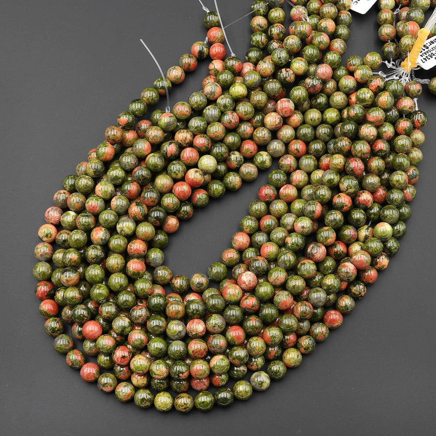 Natural Unakite Beads Round 4mm 6mm 8mm 10mm Watermelon Peach Green Gemstone 15.5" Strand