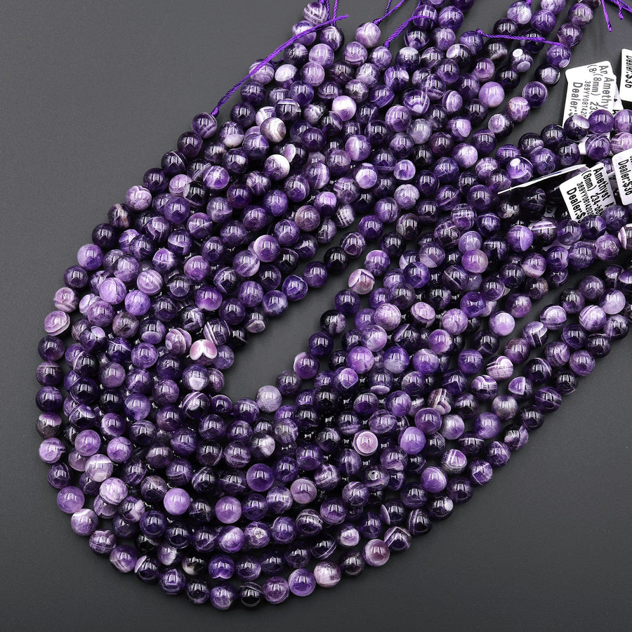 AAA Natural Chevron Amethyst Beads 6mm 8mm 10mm 12mm Round Beads Amazing White Quartz Stripes 15.5" Strand