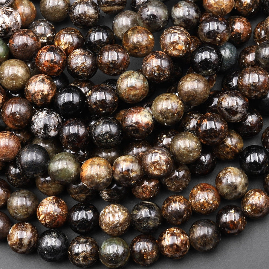 Natural Biotite Mica 4mm 6mm 8mm 10mm 12mm Round Beads Sparkling Mica in Brown Black Biotite Phlogopite 16" Strand