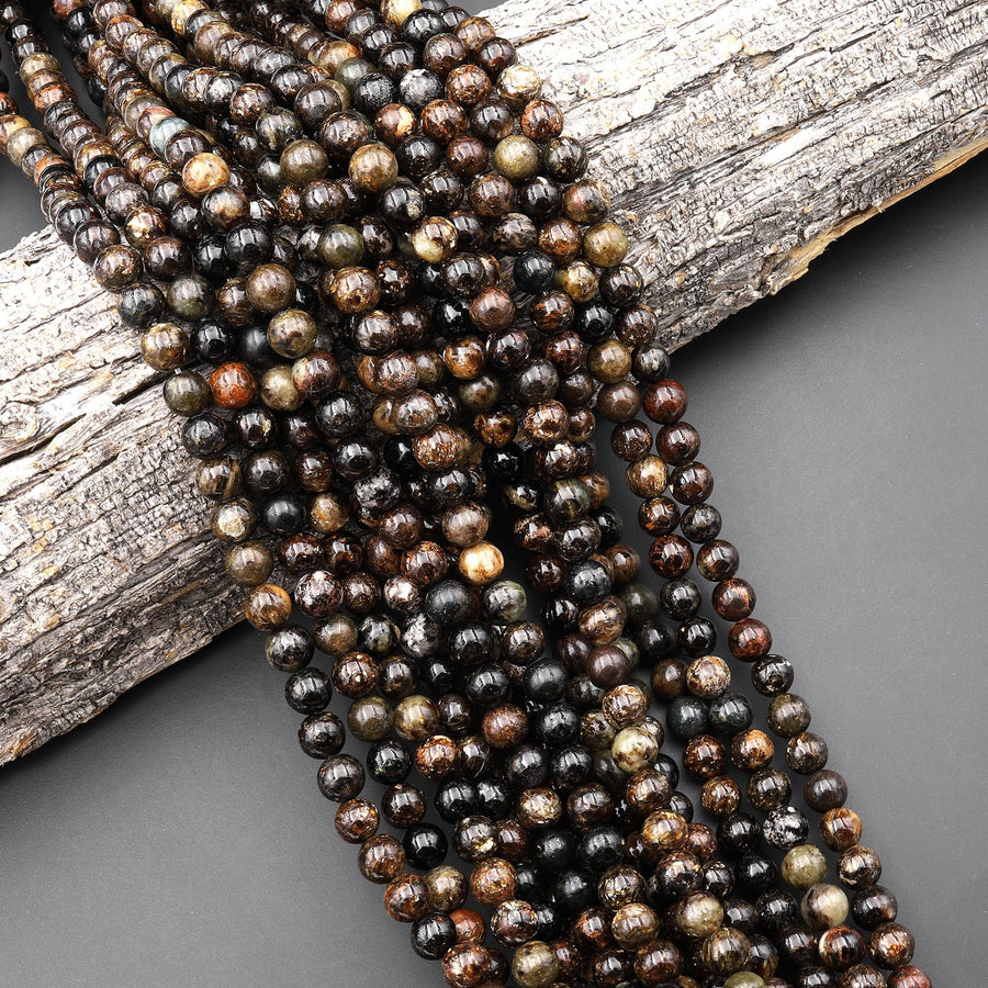 Natural Biotite Mica 4mm 6mm 8mm 10mm 12mm Round Beads Sparkling Mica in Brown Black Biotite Phlogopite 16" Strand