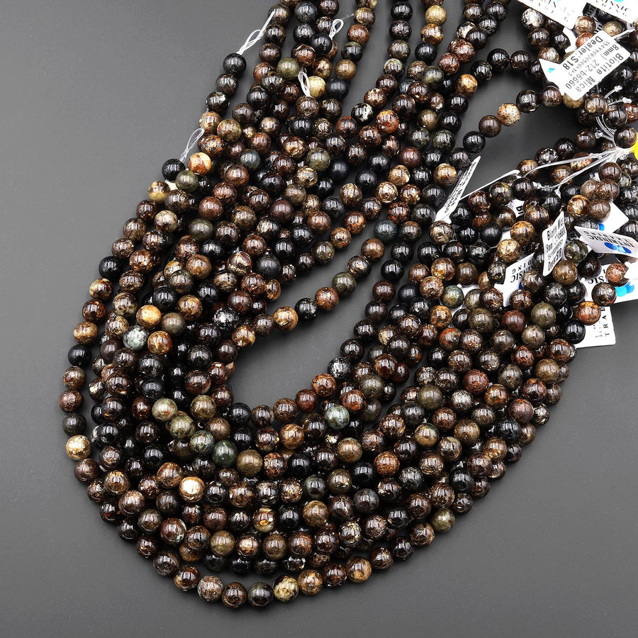 Natural Biotite Mica 4mm 6mm 8mm 10mm 12mm Round Beads Sparkling Mica in Brown Black Biotite Phlogopite 16" Strand