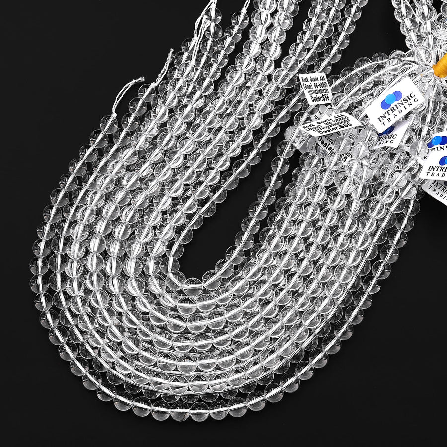 Real Genuine Super Clear AAA Natural Rock Crystal Quartz Round Beads 2mm 3mm 4mm 6mm 8mm 10mm 12mm 14mm 15.5" Strand