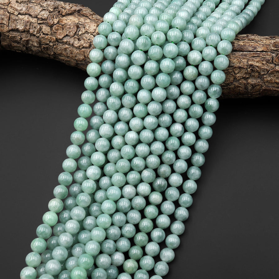 AAA Natural Burma Jade Beads 8mm Round Gemstone 15.5" Strand